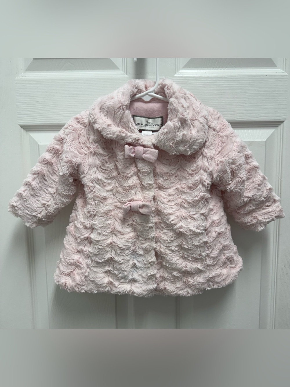 American Widgeon 12M Pink Faux Fur Bow Coat Baby Girl